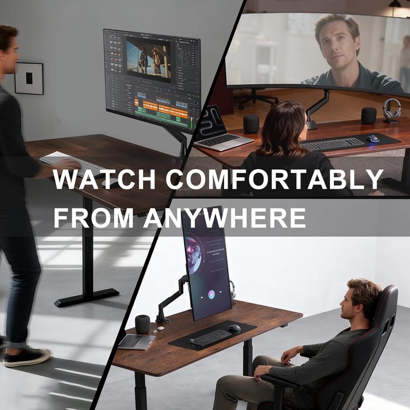 WALI Heavy Duty Single Monitor Arm for 17-49 Inch Flat Curved Ultrawide Screens, up to 33 Lbs, Adjustable Gas Spring Single Monitor Desk Mount for Home Office Gaming, VESA 75/100mm (GSM001XLN), Black - Image 3
